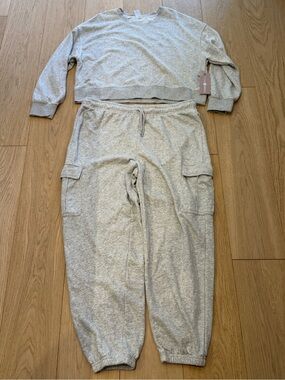 Harmony Balance Oversized Cotton Blend Lounge Set Heather Grey Cargo Jogger Set